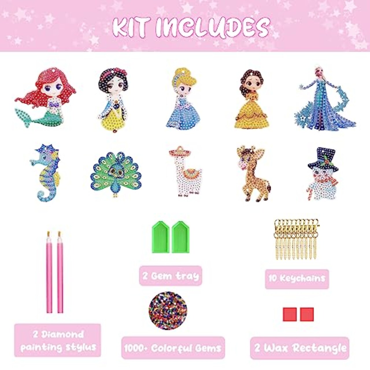10 Pieces Princess Toys for Girls 4-6 - Diamond Painting Kits for Kids - Make Your Own GEM Keychains Paint by Numbers Kit - Best Tween Girls Gifts Ideas - Art Supplies for Girls Toys Ages 5 6 7 8 9 10 12
